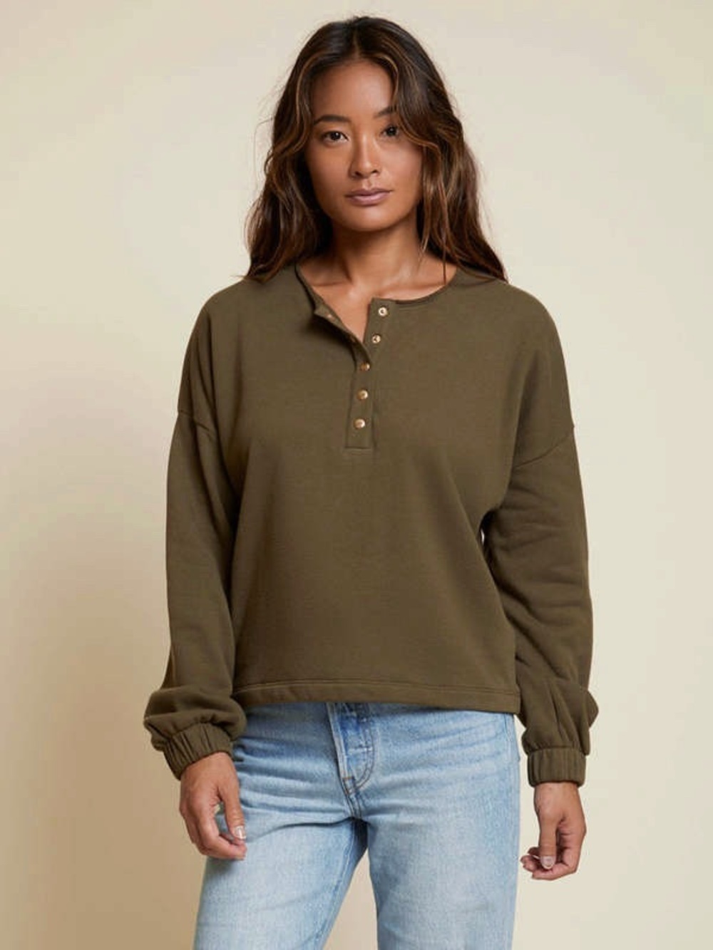 NATION LTD Callan Snap Sweatshirt Lagoon Green S - Picture 2 of 15